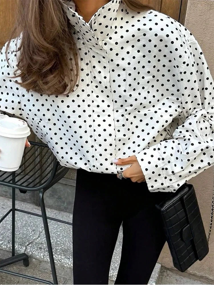 SLTNX Polka Dot Spring Autumn Short Coats Women's High Street Long Sleeve Jackets for Women 2026 Elegant Office Ladies Casual Ou
