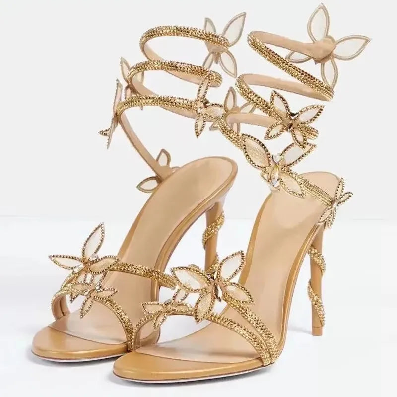Eilyken Sexy Crystal Butterfly-knot Ankle Strap  Woman Sandals Fashion Open Toe Stiletto High Heels Banquet Party Pumps Shoes