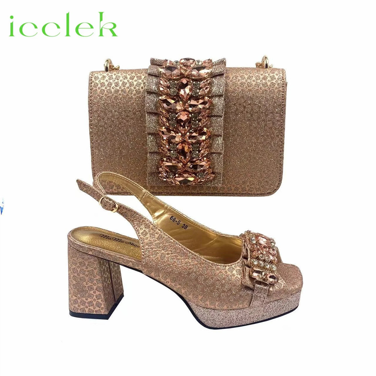 Gold Elegant Women's High Heels Shoes And Bag Set with Rhinestone Decoration Wedding Party Spot Goods OL Fashion Handbag