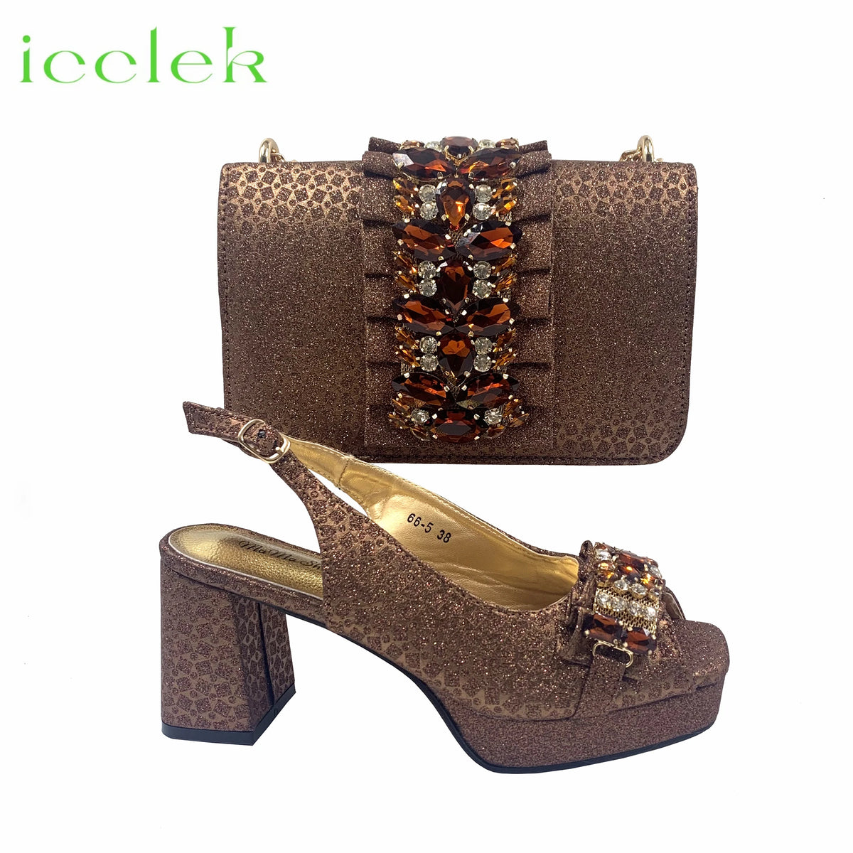 Gold Elegant Women's High Heels Shoes And Bag Set with Rhinestone Decoration Wedding Party Spot Goods OL Fashion Handbag