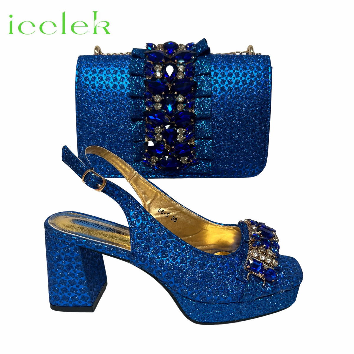 Gold Elegant Women's High Heels Shoes And Bag Set with Rhinestone Decoration Wedding Party Spot Goods OL Fashion Handbag
