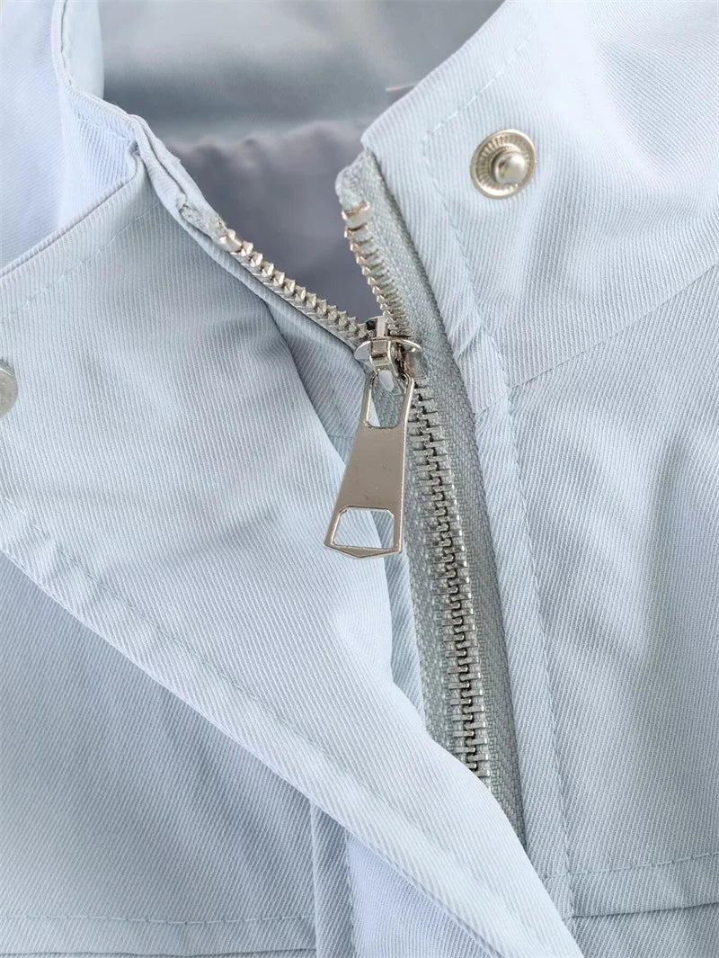 Women's Jacket 2026 New Fashion Long-Sleeve Drawstring Waist Stand-Collar Jacket Casual Chic Personality Autumn Ladies Coat
