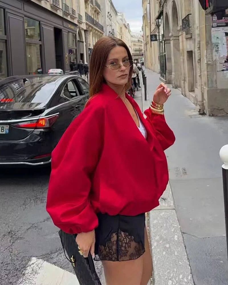 Women's Jacket 2026 New Fashion Red Pilot Jacket for Women Autumn Ladies Outerwear Casaul Chic Coat Loose Women Jacket