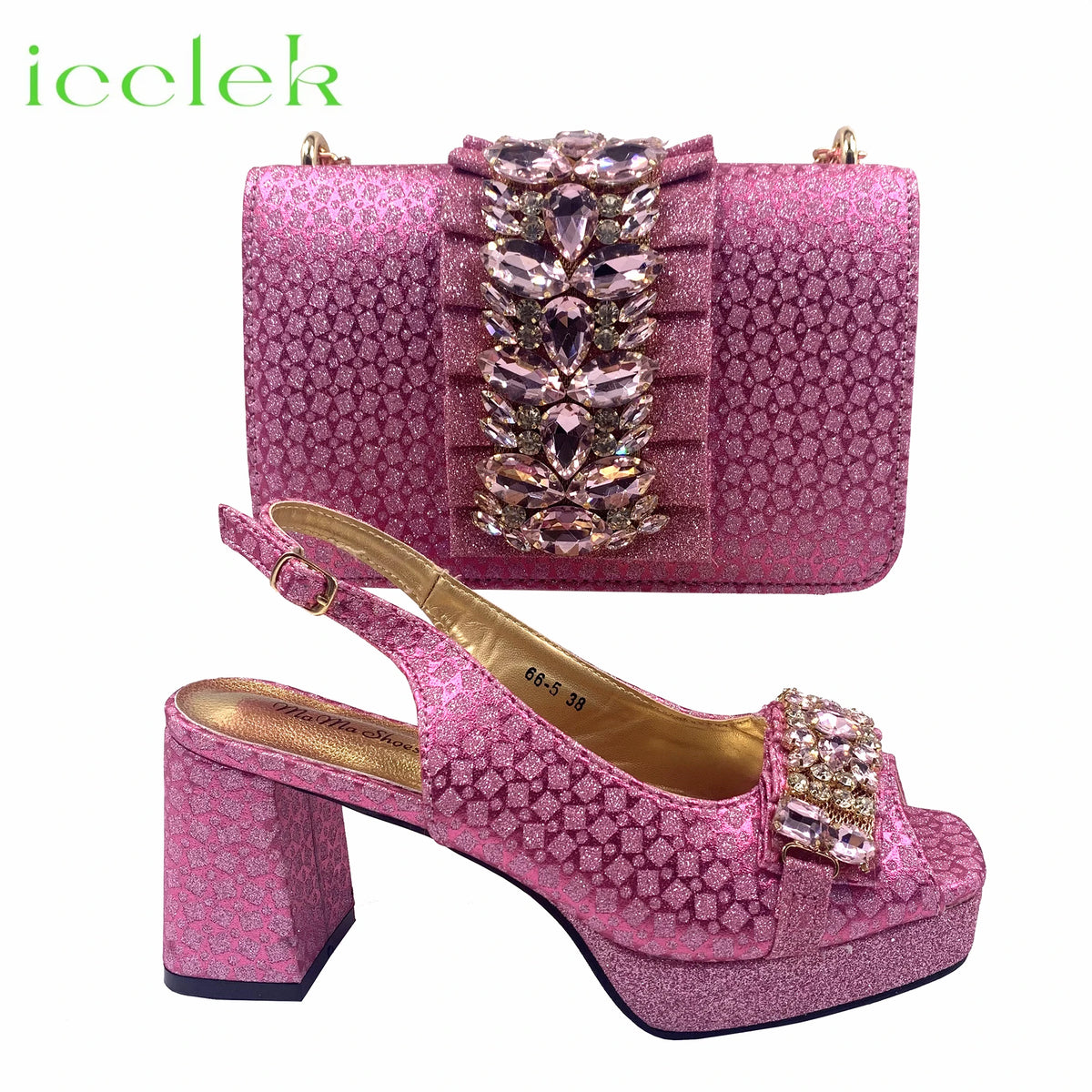 Gold Elegant Women's High Heels Shoes And Bag Set with Rhinestone Decoration Wedding Party Spot Goods OL Fashion Handbag