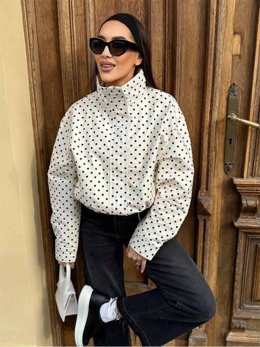 SLTNX Polka Dot Spring Autumn Short Coats Women's High Street Long Sleeve Jackets for Women 2026 Elegant Office Ladies Casual Ou