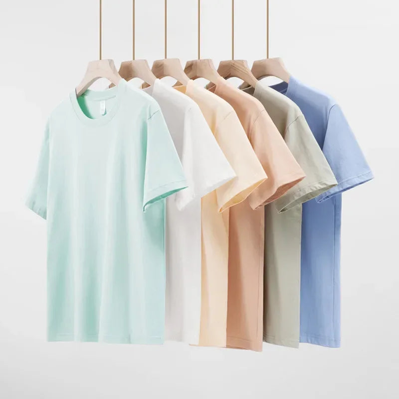 Men's 230g Heavy Cotton Short-sleeved T-shirt Men Pure Cotton Loose Solid Color Bottoming Shirt Trendy Man T-shirt Tops Clothes