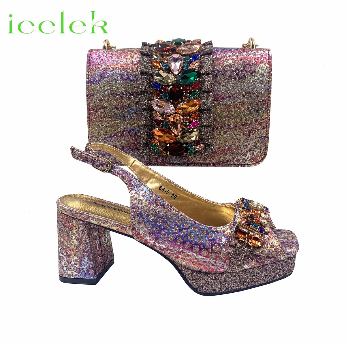 Gold Elegant Women's High Heels Shoes And Bag Set with Rhinestone Decoration Wedding Party Spot Goods OL Fashion Handbag