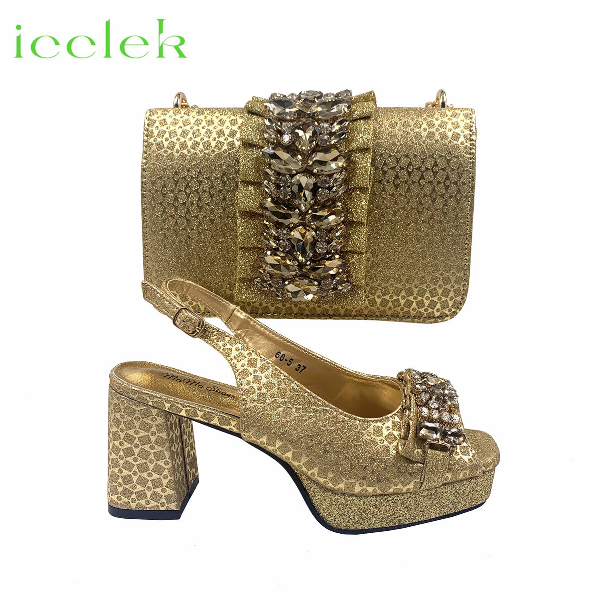 Gold Elegant Women's High Heels Shoes And Bag Set with Rhinestone Decoration Wedding Party Spot Goods OL Fashion Handbag