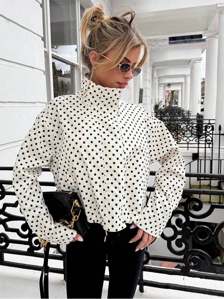SLTNX Polka Dot Spring Autumn Short Coats Women's High Street Long Sleeve Jackets for Women 2026 Elegant Office Ladies Casual Ou
