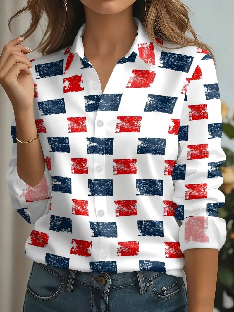 2026 Autumn New 3D Floral Print Blouse Ladies Long Sleeve Button Laple Loose Shirt Tops Casual Fashion Spring Women's Clothing