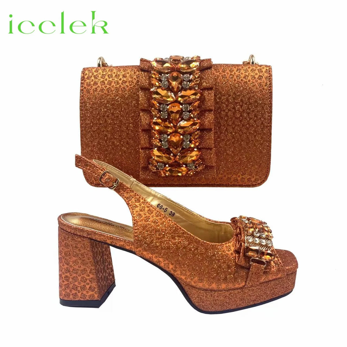 Gold Elegant Women's High Heels Shoes And Bag Set with Rhinestone Decoration Wedding Party Spot Goods OL Fashion Handbag