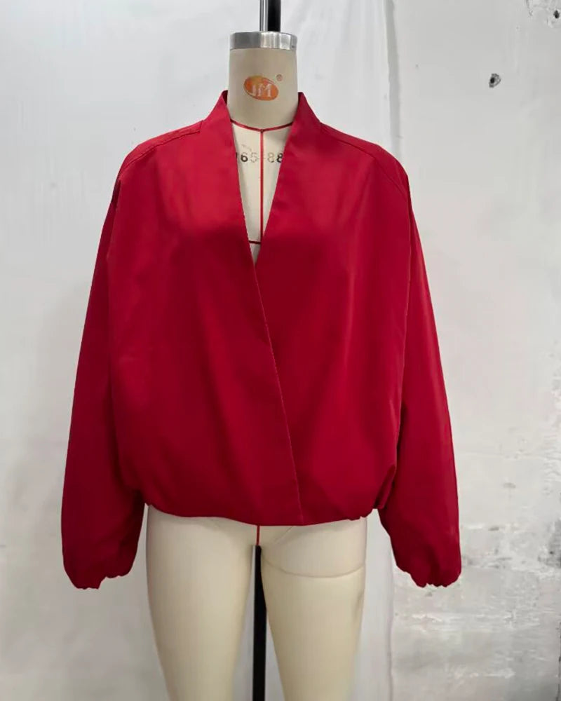 Women's Jacket 2026 New Fashion Red Pilot Jacket for Women Autumn Ladies Outerwear Casaul Chic Coat Loose Women Jacket