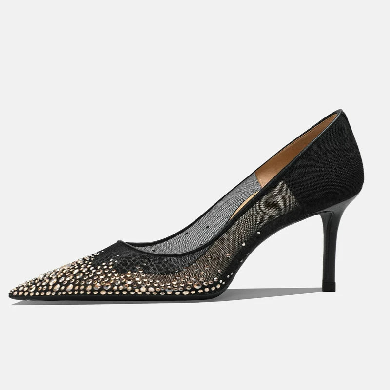 Yuejinlong Elegant Champagne Rhinestone Wedding Shoes Mesh Pointed Toe Stiletto High Heels Sexy Fairy Style Party Pumps 2026