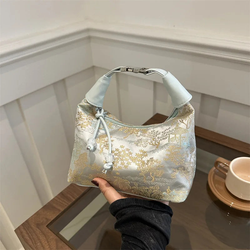 Designer Luxury Bags Woman Sweet Embroidery Shoulder Bag Nylon Texture Pearl Pendant Crossbody Handbag Bucket Handbag Women Girl