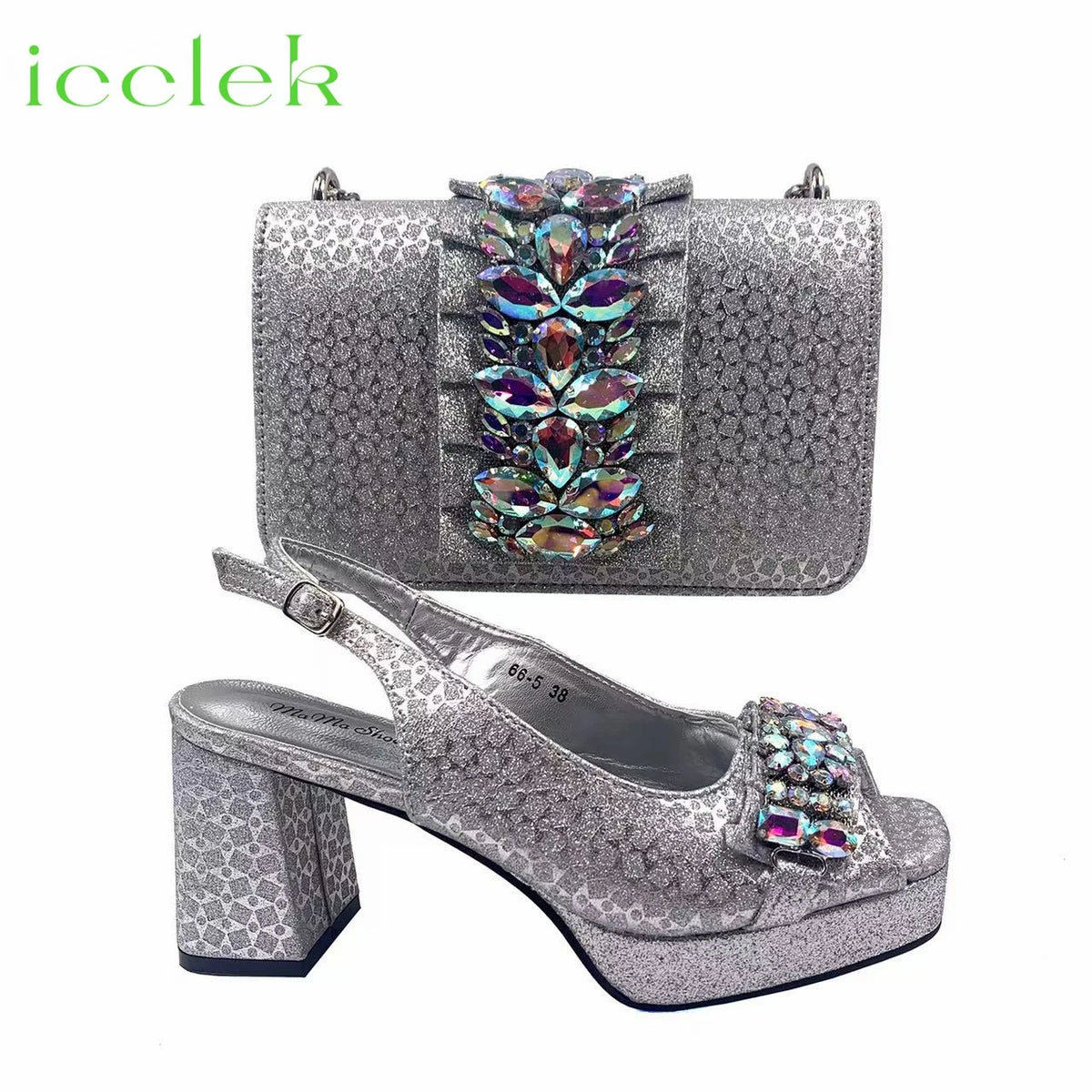 Gold Elegant Women's High Heels Shoes And Bag Set with Rhinestone Decoration Wedding Party Spot Goods OL Fashion Handbag