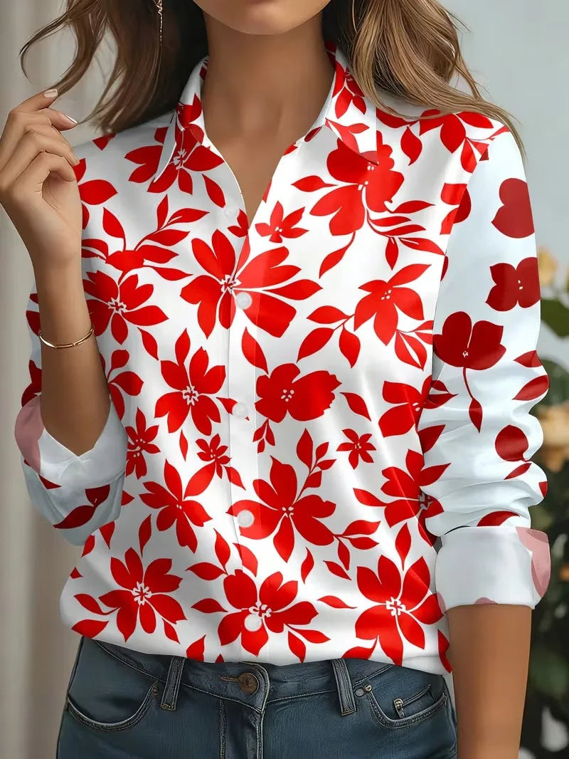 2026 Autumn New 3D Floral Print Blouse Ladies Long Sleeve Button Laple Loose Shirt Tops Casual Fashion Spring Women's Clothing