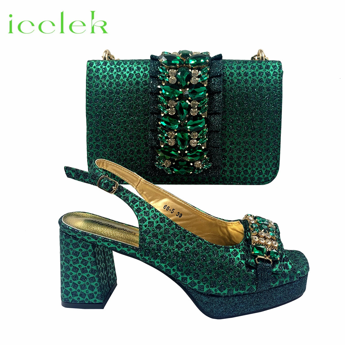 Gold Elegant Women's High Heels Shoes And Bag Set with Rhinestone Decoration Wedding Party Spot Goods OL Fashion Handbag