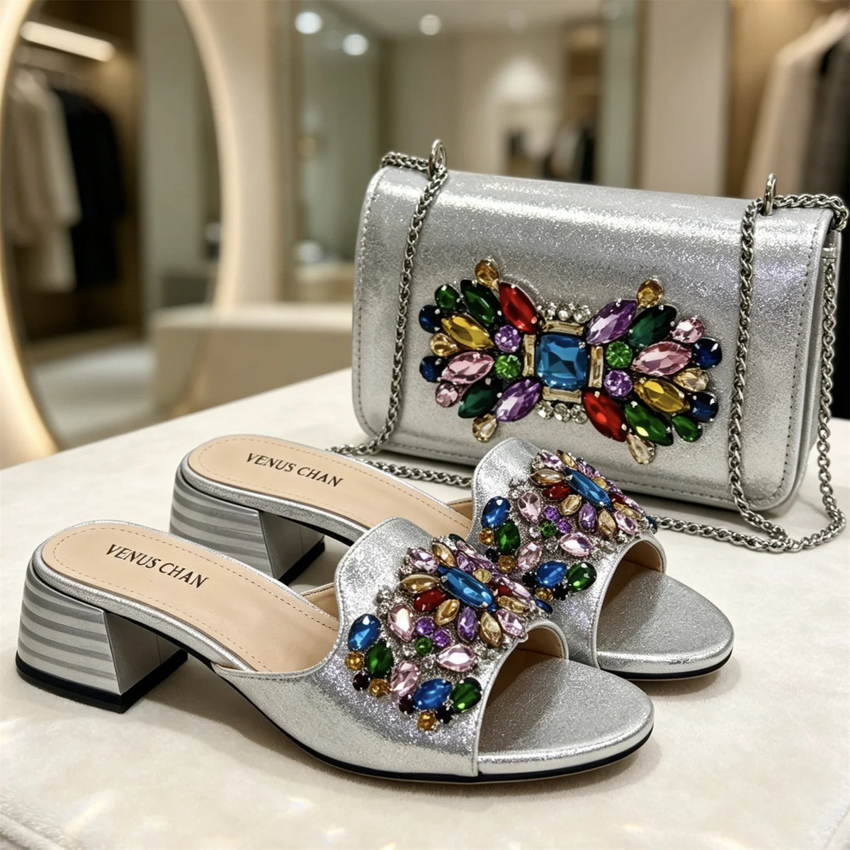 New Elegant 2026 Purple Peep Toe Women Heels with Diamond Accents - Italian Design Matching Pumps and Bag Set for Parties