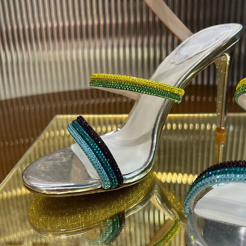 High Heels Gladiator Sandals Women Shiny Rhinestone Ankle Snake Shaped Winding Party Shoes Sexy Thin Heels Open Toe Sandalias