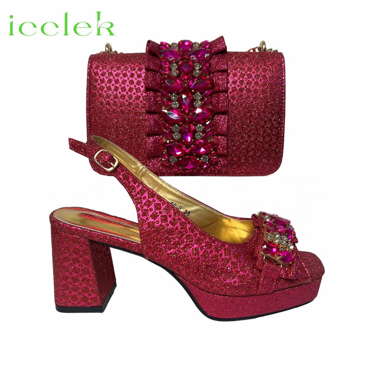 Gold Elegant Women's High Heels Shoes And Bag Set with Rhinestone Decoration Wedding Party Spot Goods OL Fashion Handbag