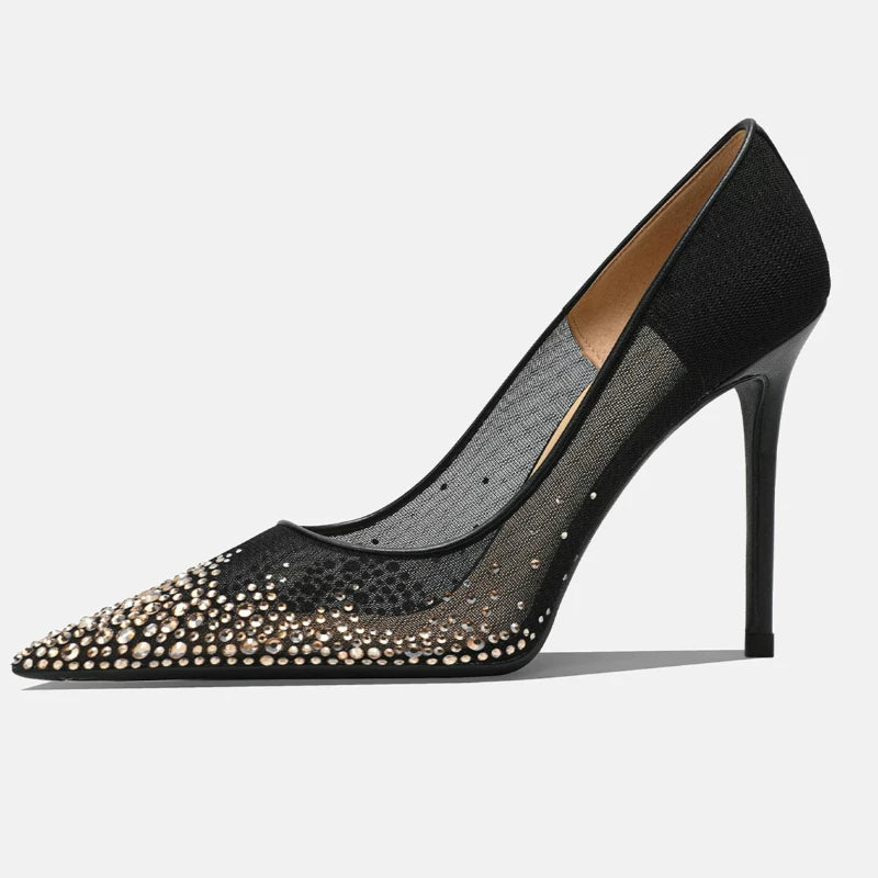 Yuejinlong Elegant Champagne Rhinestone Wedding Shoes Mesh Pointed Toe Stiletto High Heels Sexy Fairy Style Party Pumps 2026