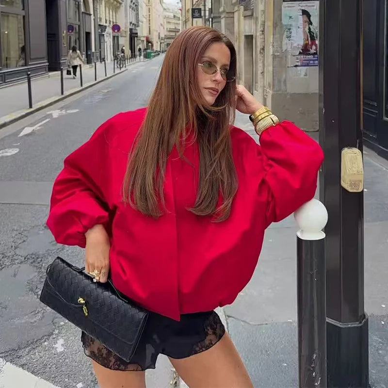 Women's Jacket 2026 New Fashion Red Pilot Jacket for Women Autumn Ladies Outerwear Casaul Chic Coat Loose Women Jacket