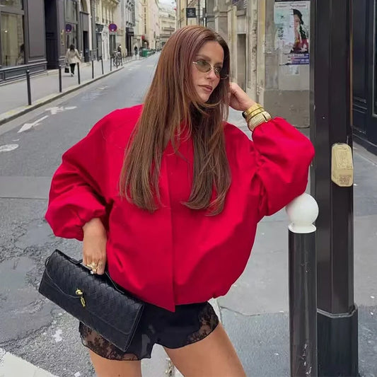 Women's Jacket 2026 New Fashion Red Pilot Jacket for Women Autumn Ladies Outerwear Casaul Chic Coat Loose Women Jacket