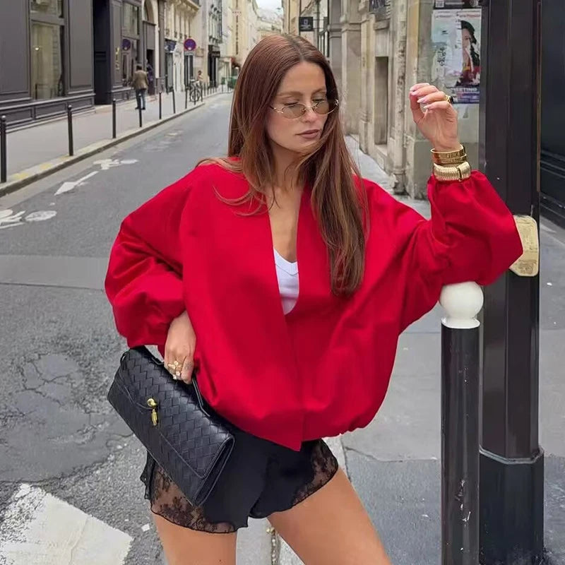 Women's Jacket 2026 New Fashion Red Pilot Jacket for Women Autumn Ladies Outerwear Casaul Chic Coat Loose Women Jacket