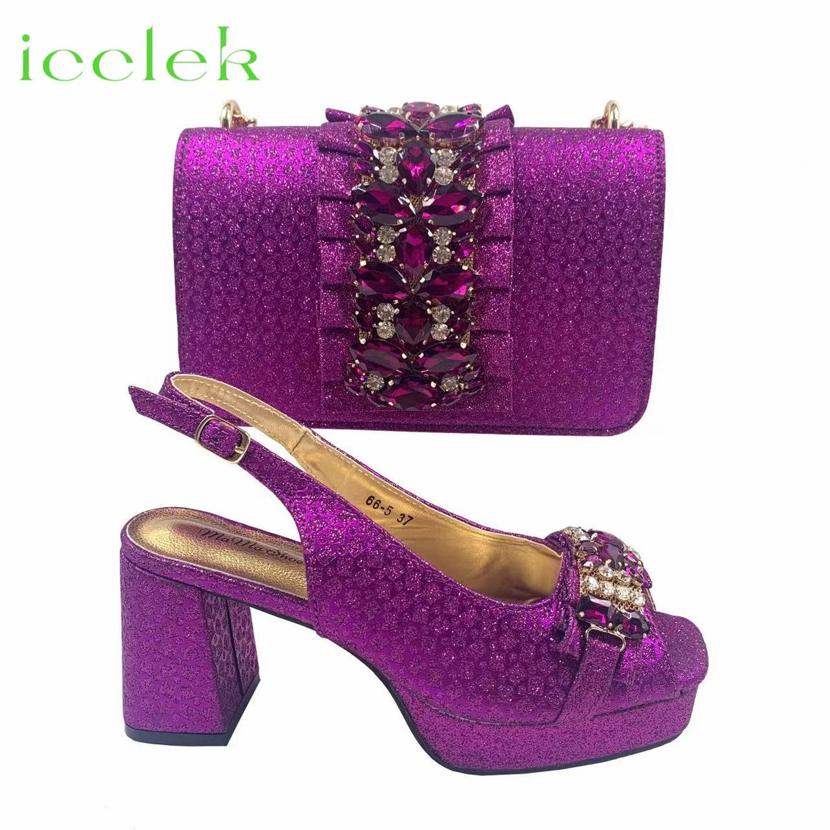 Gold Elegant Women's High Heels Shoes And Bag Set with Rhinestone Decoration Wedding Party Spot Goods OL Fashion Handbag