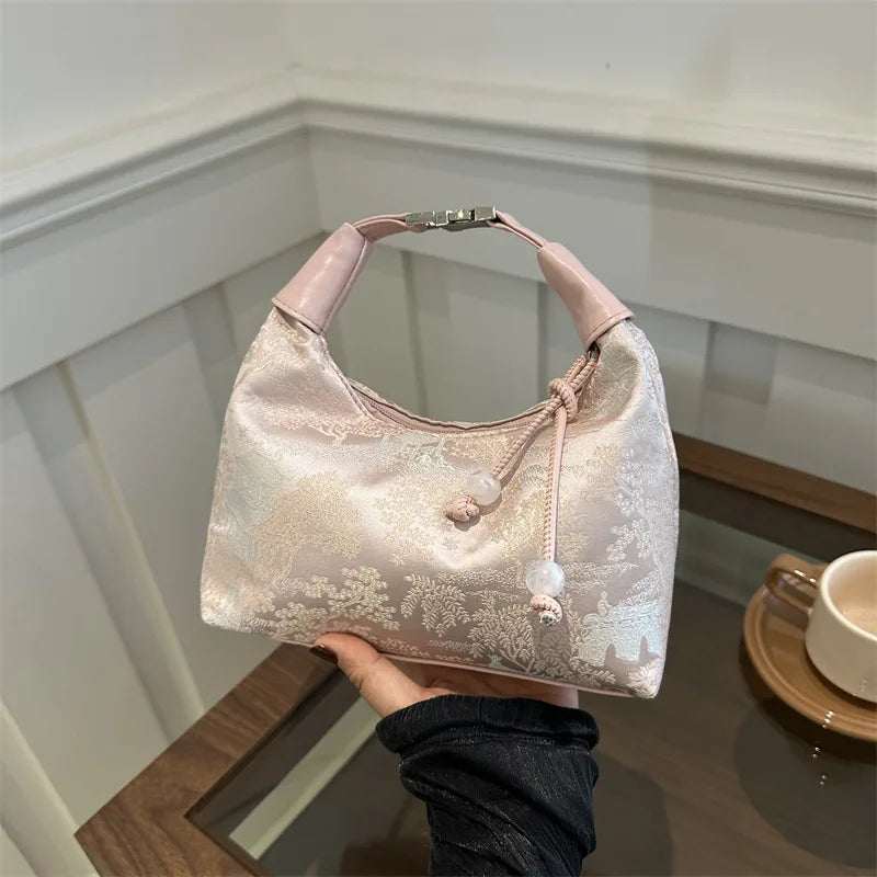Designer Luxury Bags Woman Sweet Embroidery Shoulder Bag Nylon Texture Pearl Pendant Crossbody Handbag Bucket Handbag Women Girl