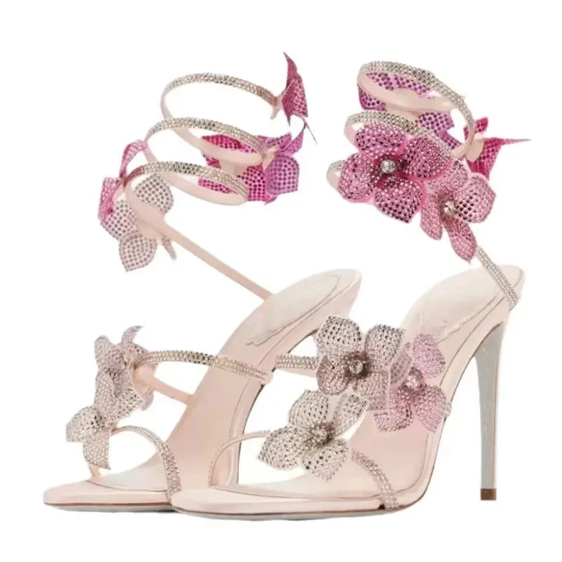 Eilyken Sexy Crystal Butterfly-knot Ankle Strap  Woman Sandals Fashion Open Toe Stiletto High Heels Banquet Party Pumps Shoes