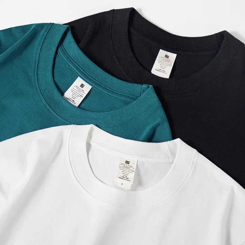Men's 230g Heavy Cotton Short-sleeved T-shirt Men Pure Cotton Loose Solid Color Bottoming Shirt Trendy Man T-shirt Tops Clothes