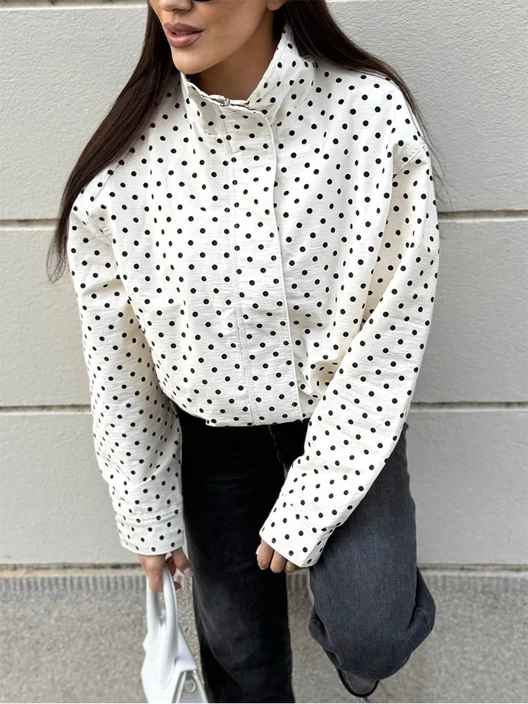 SLTNX Polka Dot Spring Autumn Short Coats Women's High Street Long Sleeve Jackets for Women 2026 Elegant Office Ladies Casual Ou