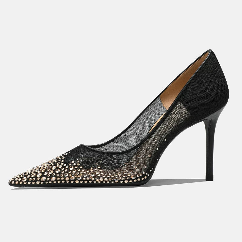 Yuejinlong Elegant Champagne Rhinestone Wedding Shoes Mesh Pointed Toe Stiletto High Heels Sexy Fairy Style Party Pumps 2026