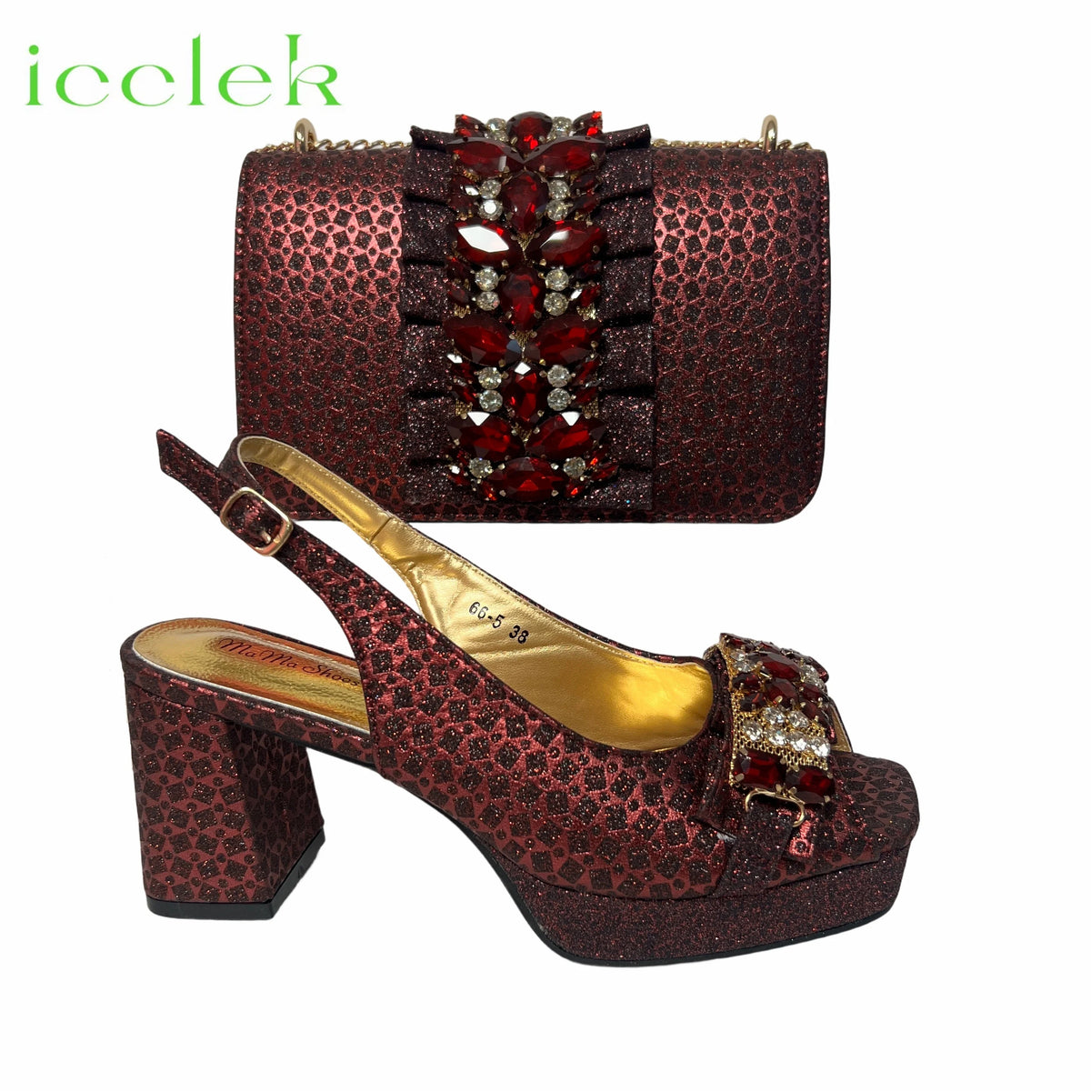 Gold Elegant Women's High Heels Shoes And Bag Set with Rhinestone Decoration Wedding Party Spot Goods OL Fashion Handbag